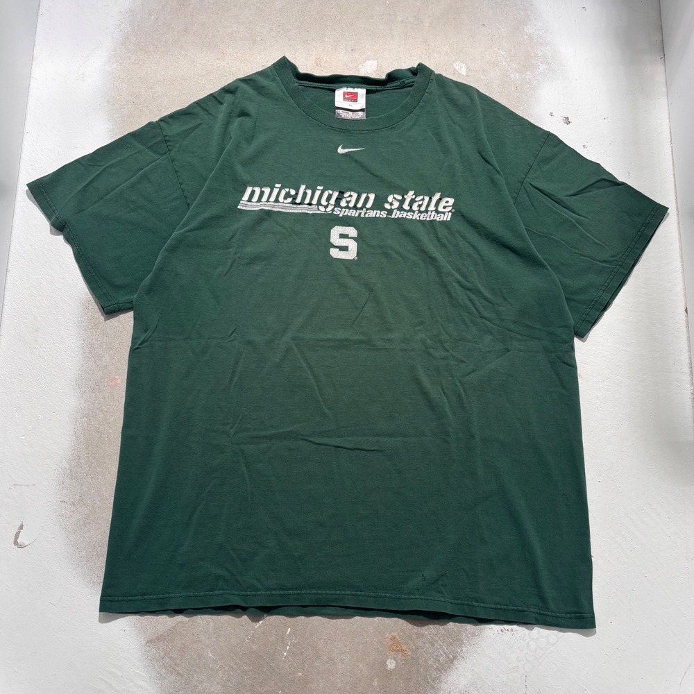 Nike Team Michigan State Spartans Basketball T-Shirt Mens XL Green Distressed
